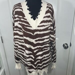 Cato Brown and White Zebra Print Women's Sweater Size 22/24 CB-112